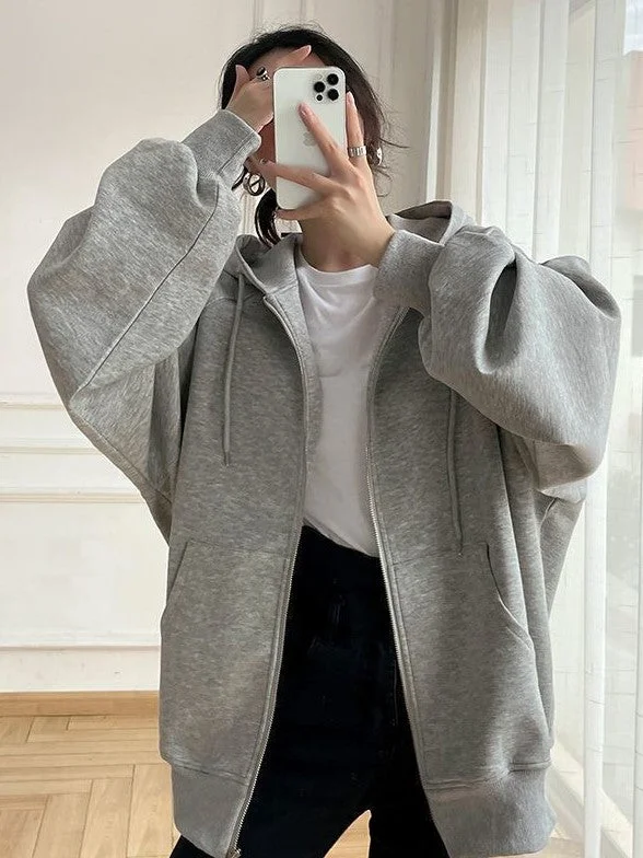 Brownm Color Hip Hop Oversized Zipper Hoodie