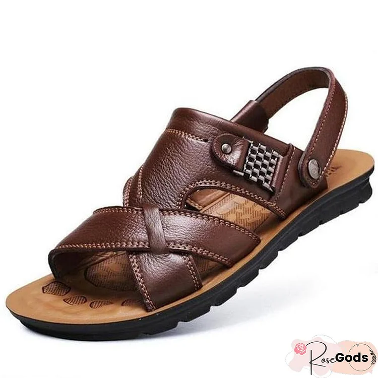 Men's Genuine Leather Casual Non-Slip Sandals Beach Slippers Shoes