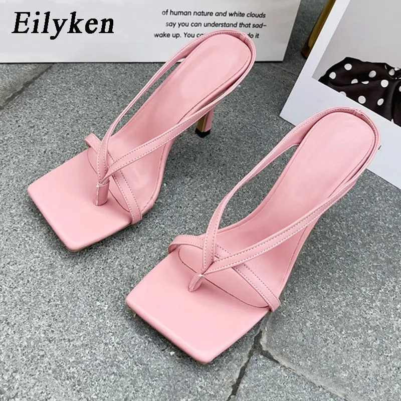 Eilyken 2022 New Slipper High Heels Shoes Fall Best Street Look Females Square Head Open Toe Clip-On Strappy Sandals Women