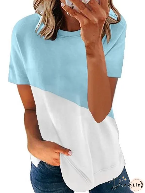Contrast Color Crewneck T-shirt for Women