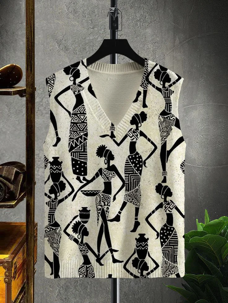 Men's Retro Tribe Ethnic Pattern Art Print V Neck Knit Vest