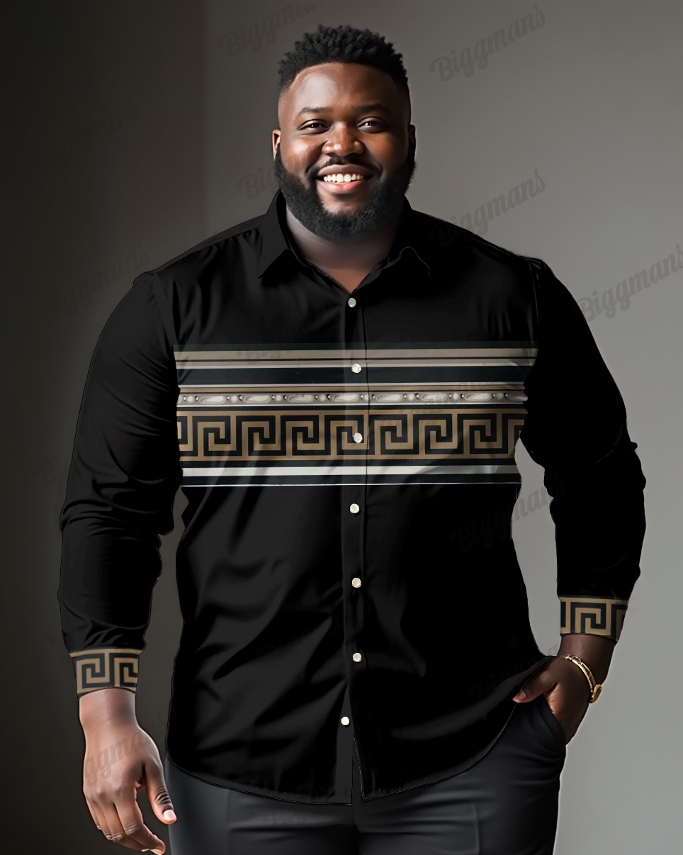 Men's Plus Size Simple Geometric Stitching Lapel Casual Long Sleeve Shirt