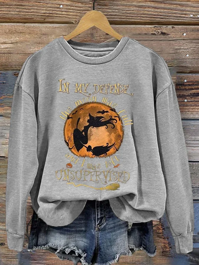 Women's Casual In My Defense Witch Print Long Sleeve Sweatshirt socialshop