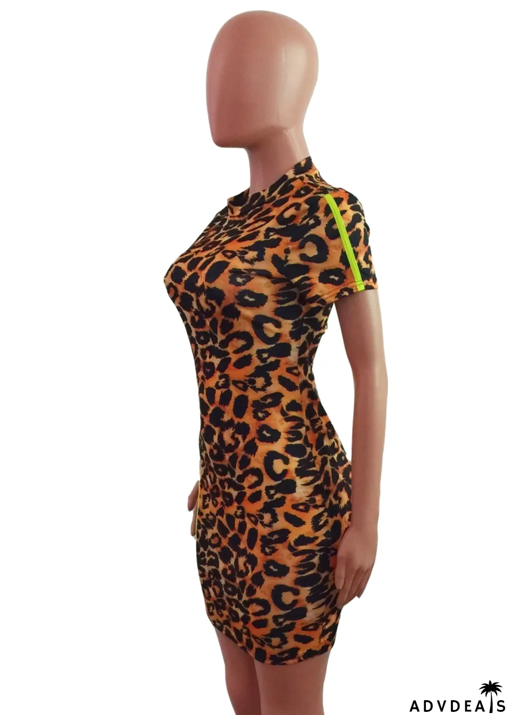 Summer Leopard Print Short Sleeve Mini Bodycon Dress