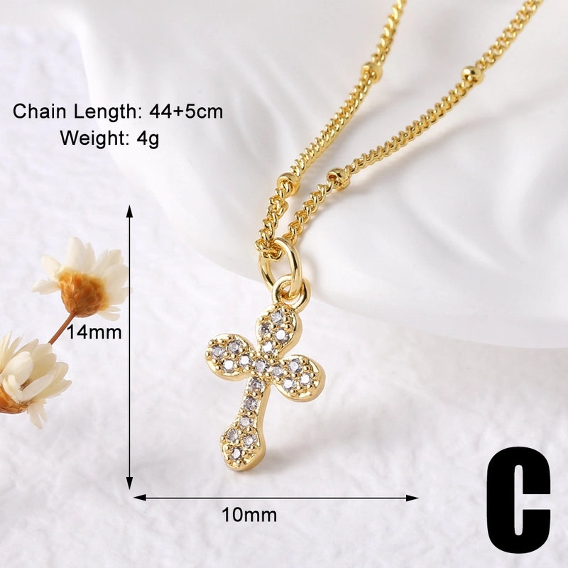 201 Stainless Steel Copper Cable Chain 18K Gold Plated Plating Cross Zircon Pendant Necklace