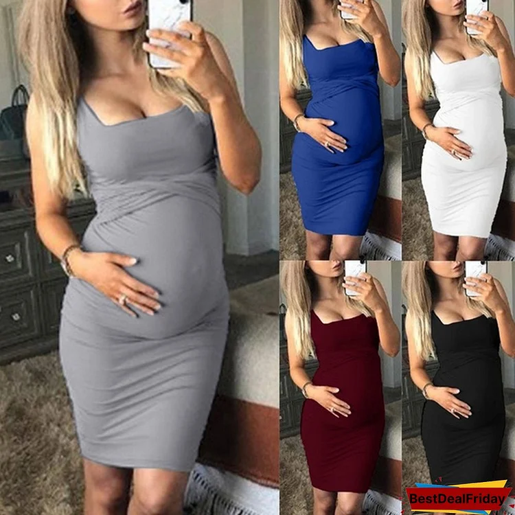 New Fashion Pregnant Woman Casual Comfortable Maternity Dresses Solid Color Sleeveless Dress Slim Maternity Mini Dress Best Gift for Her