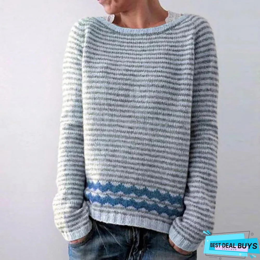 Plus Size Casual Striped Sweaters