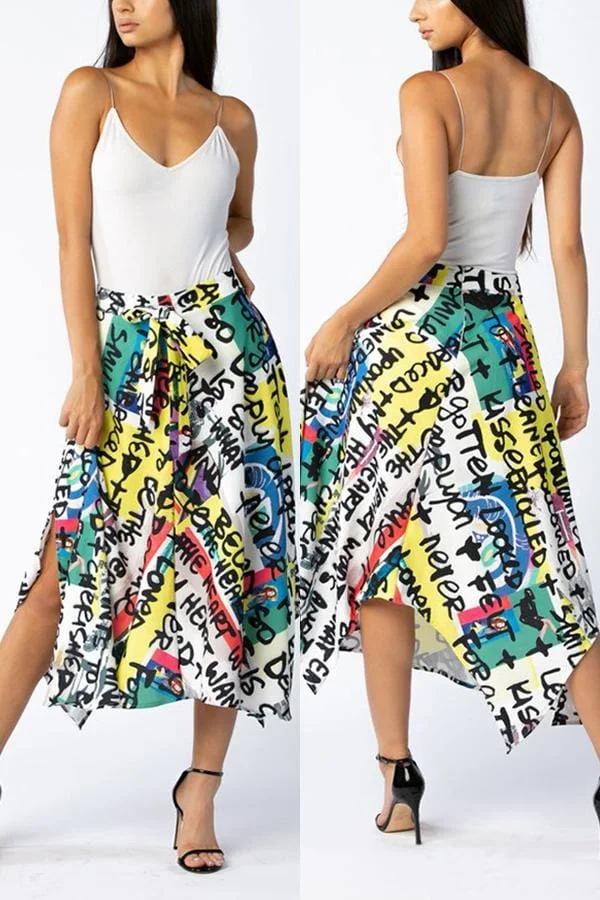 Fashion Casual Printing Irregular Skirt
