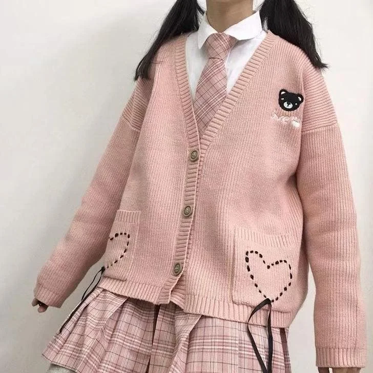Pink Sweet Heart Bear Sweater Cardigan SP13558