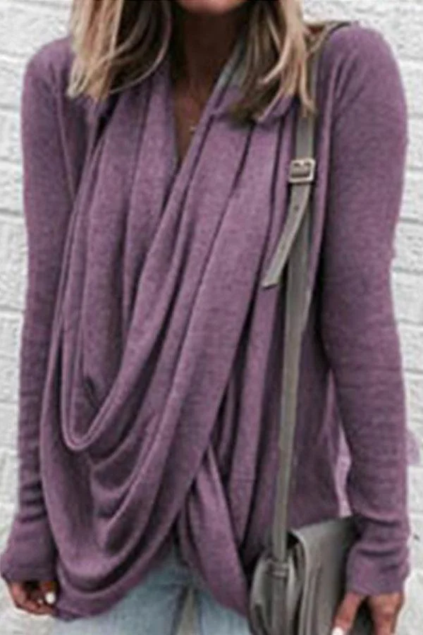 Cowl Neck Asymmetric Hem Pleated Bodice T-Shirts