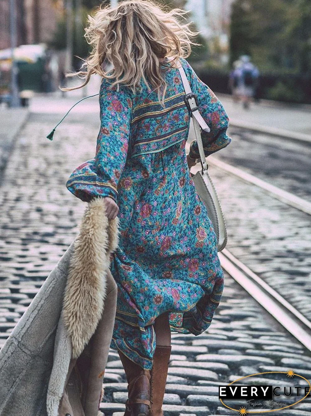 V neck Asymmetrical Women Daytime Elegant 3/4 Sleeve Paneled Floral Plus Size Dress