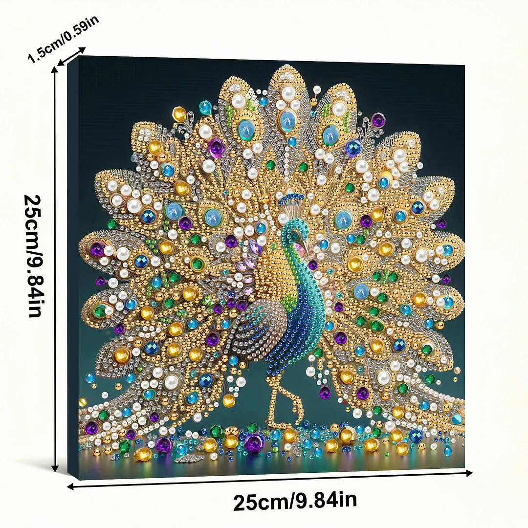 Peacock DIY Art Craft Pearl Diamond Painting with Frame 9.84x9.84in Diamond Art Pearl Painting Kit for Adults Beginners Gift Idea Home Wall Decor