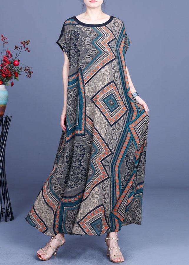 Modern Print Silk O-Neck Short Sleeve Summer Mid Dress