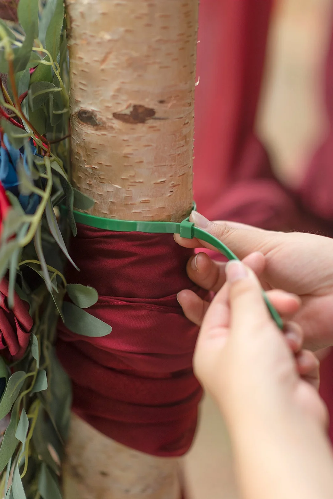 Flower Arch Decor with Drapes in Burgundy & Navy