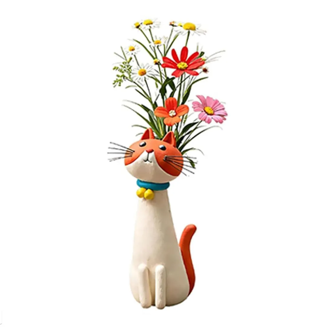 Handcrafted Quirky Cat Vase Modern Whimsical Resin Cat Flower Vase Creative Ornament for Living Room Office Study Home Decoration