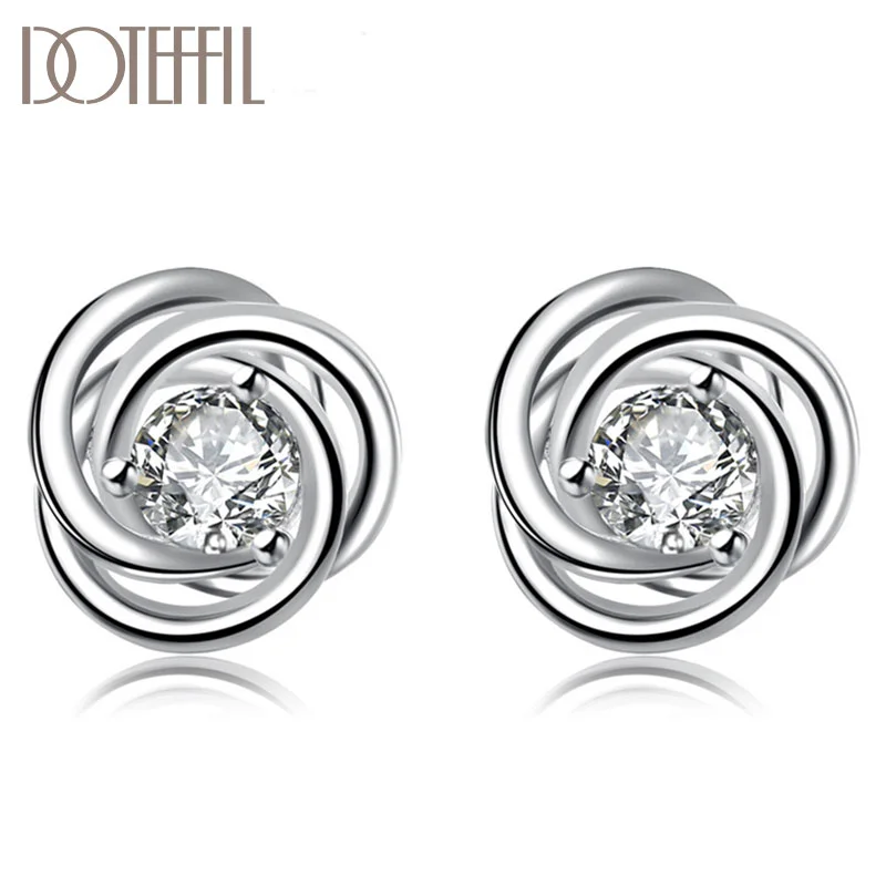 DOTEFFIL 925 Sterling Silver Geometric AAA Zircon Earrings High Quality Charm Women Jewelry 