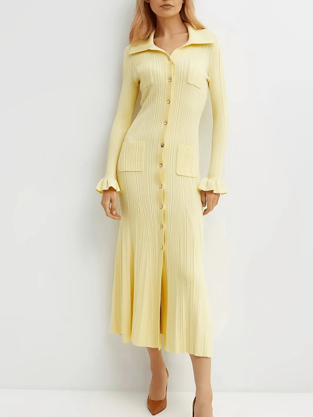 Nigikala Nigikala Collar Body Solid Temperament Elegant Knitted Dress Long Dress Autumn And Winter Women's Dress