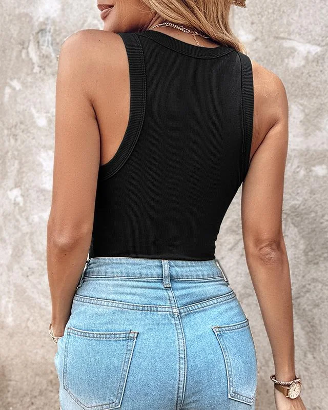 This Week's Special Price $19.99🍃Round Neck Built-in Bra Ribbed Tank Top Fit Casual Comfortable💥