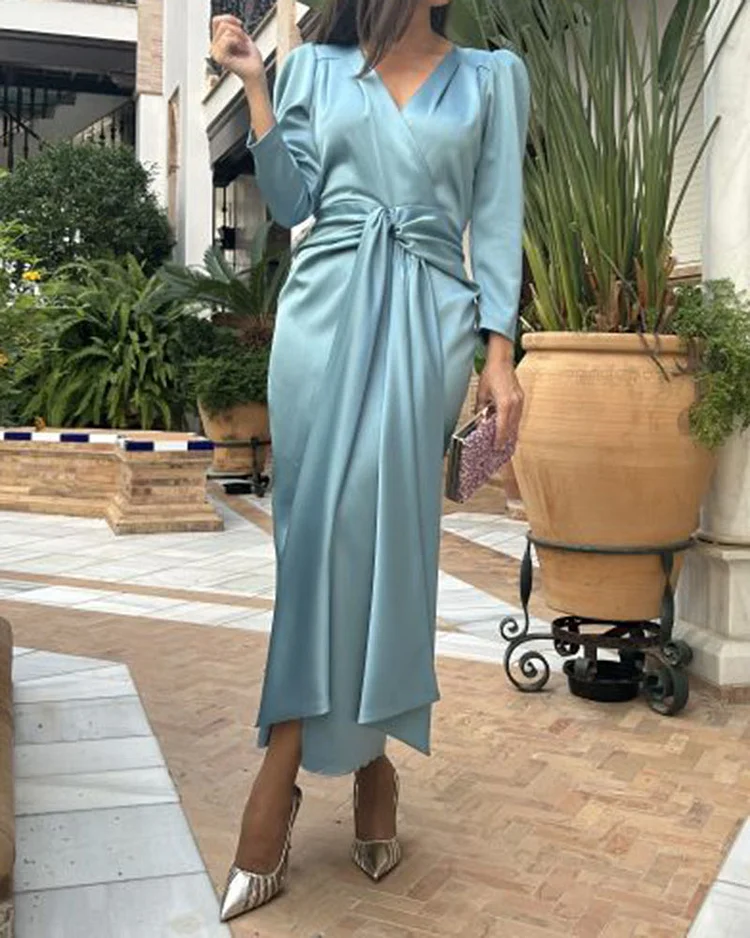 Solid Color V-Neck Bodycon Dress