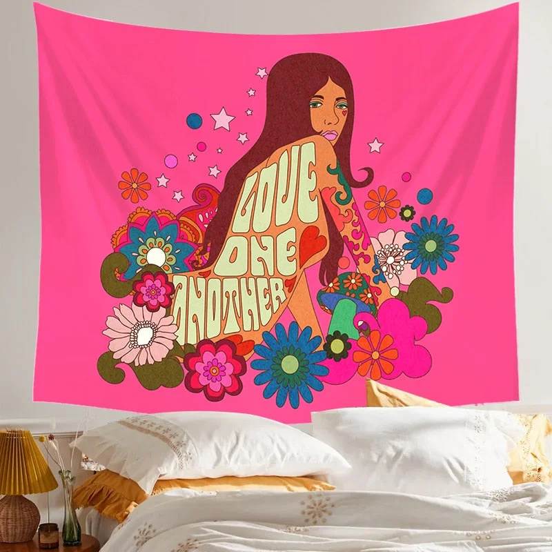 80S Vintage Wall Tapestry Hanging Decor for Girls Dorm Roon Decoration Rainbow INS Trippy Tapestry Psychedelic Wall Covering