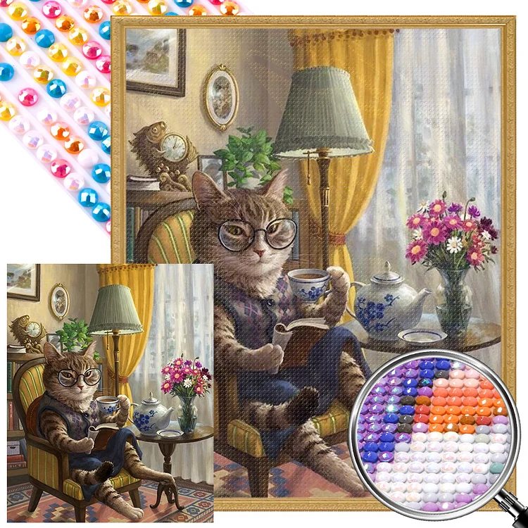 Cat Reading Book - Full AB Round Drill Diamond Painting - 40*50CM(Picture)