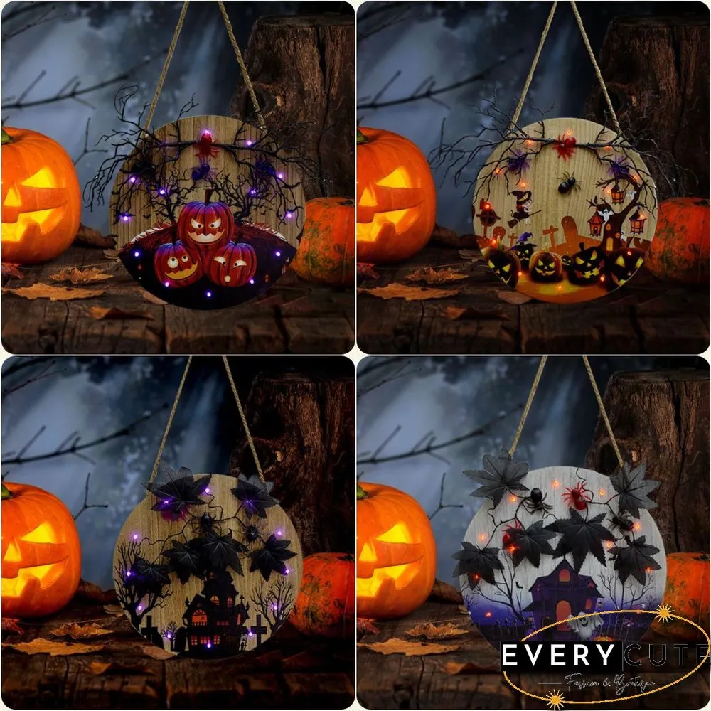 Halloween Theme Wooden Sign With Lights For Home Decoration
