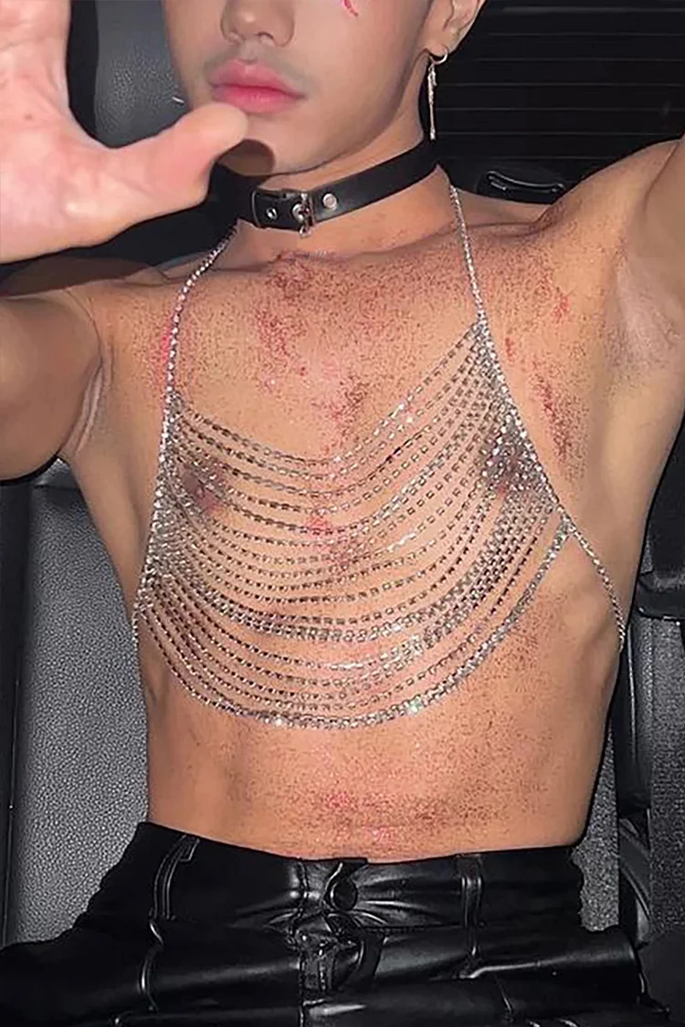 Rhinestone Multilayer Halter Clothing Flash Body Chain