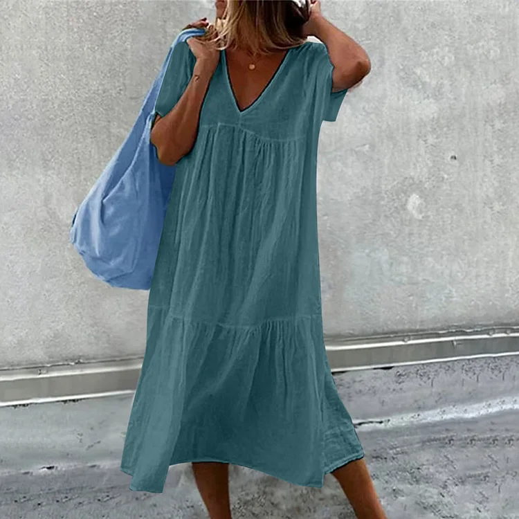 Casual Short Sleeve Plain Midi Dress