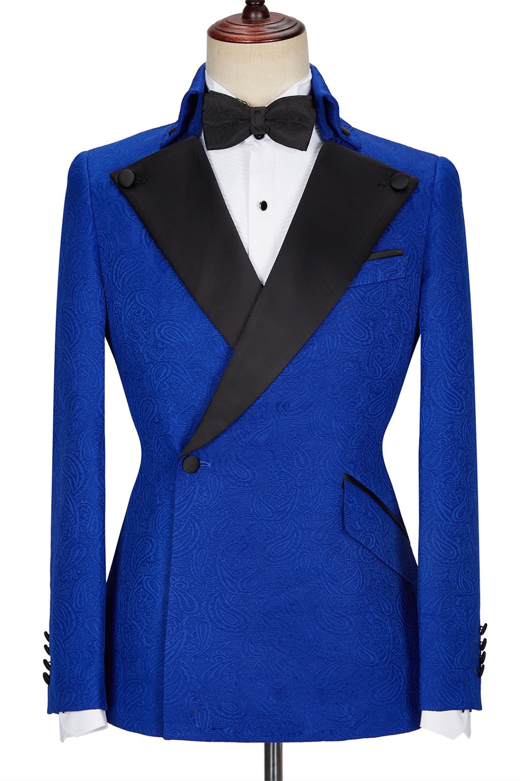 Jacquard New Arrival Royal Blue Wedding Suits with Black Lapel | Ballbellas Ballbellas