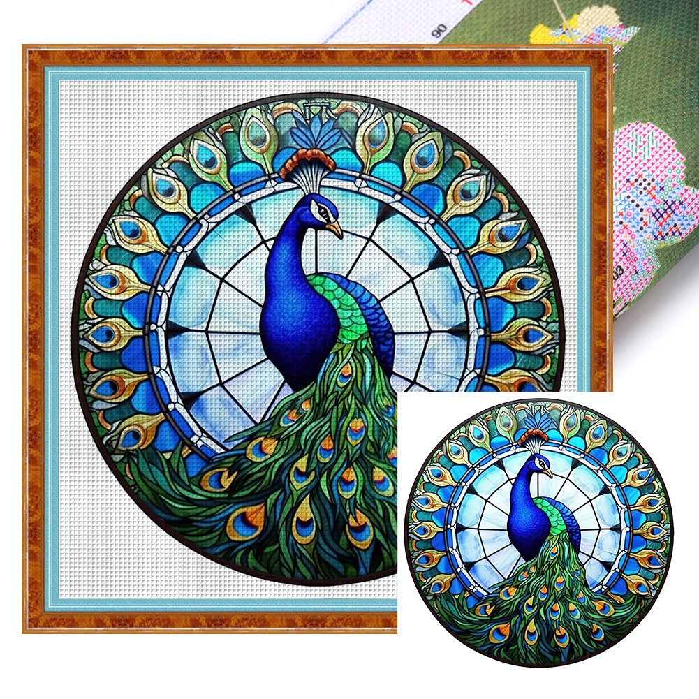 Glass Painting - Peacock Full 18CT Pre-stamped Washable Canvas(20*20cm) Cross Stitch