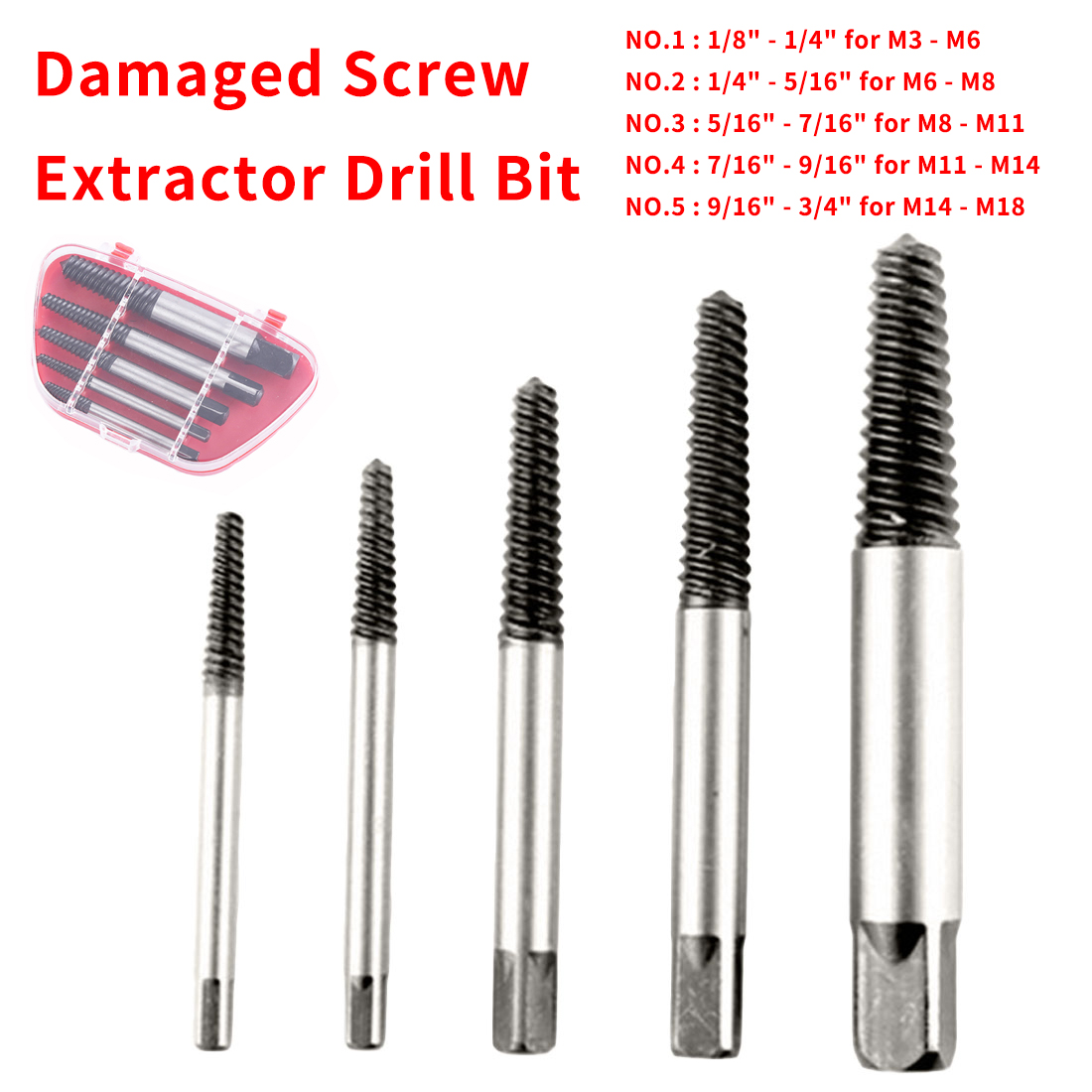 Broken Bolt Stud Remover Tools - High Carbon Steel Easy-out Set With 