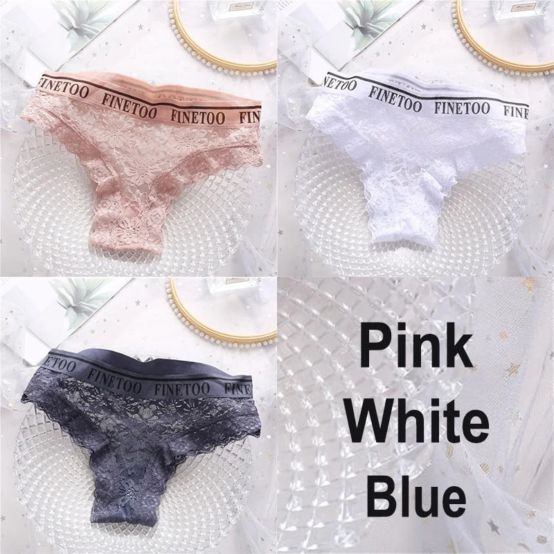 3PCS/Set Lace Panties Women Sexy Underwear Briefs Floral Lace Female Underpants Solid Color Intimate Lingerie Woman Panties M-XL