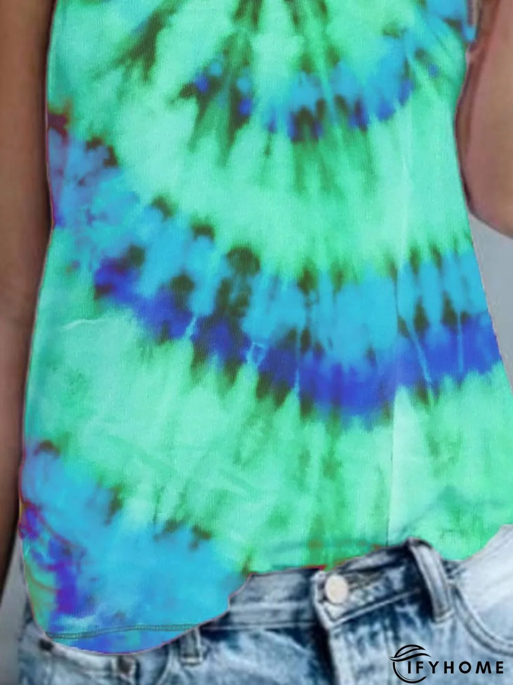 Crew Neck Printed Sleeveless Cotton Tops | IFYHOME