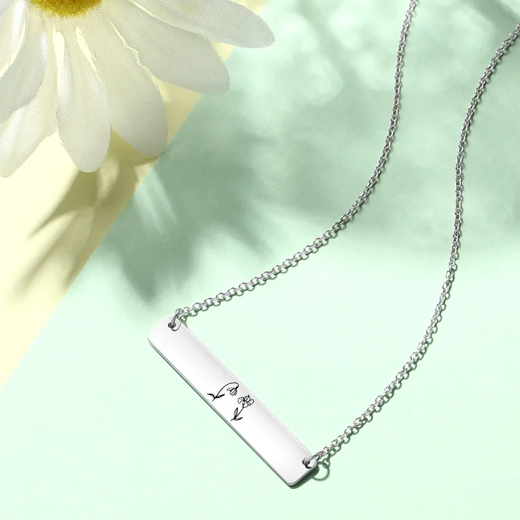 Personalized Birth Flower Necklace Custom 2 Flowers Bar Necklace for Her