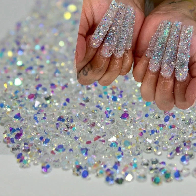 Pixie Nails Rhinestones Micro Tiny AB Chaton Crystal Glass 3D Caviar Beads Mini Nail Art Rhinestone Acrylic Manicure Decorations-Nail Inspo