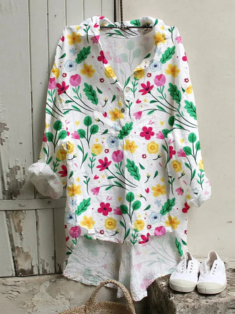 Women's Flower Art  Print Casual  Shirt
