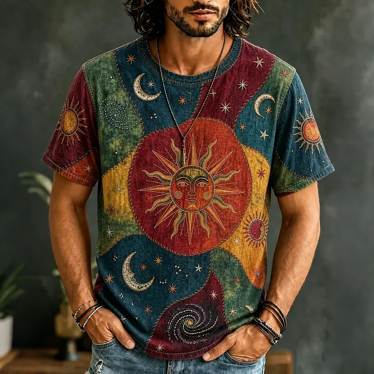 Men's Mysterious Hippie Boho Sun Print T-shirt