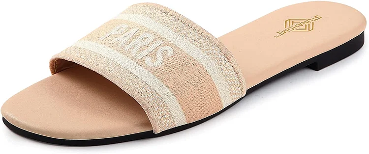 Womens Flat Sandals Braided Fashion Open Toe Woven Slip On Slides Casual Beach Sandals Slippers for Summer Radinnoo.com