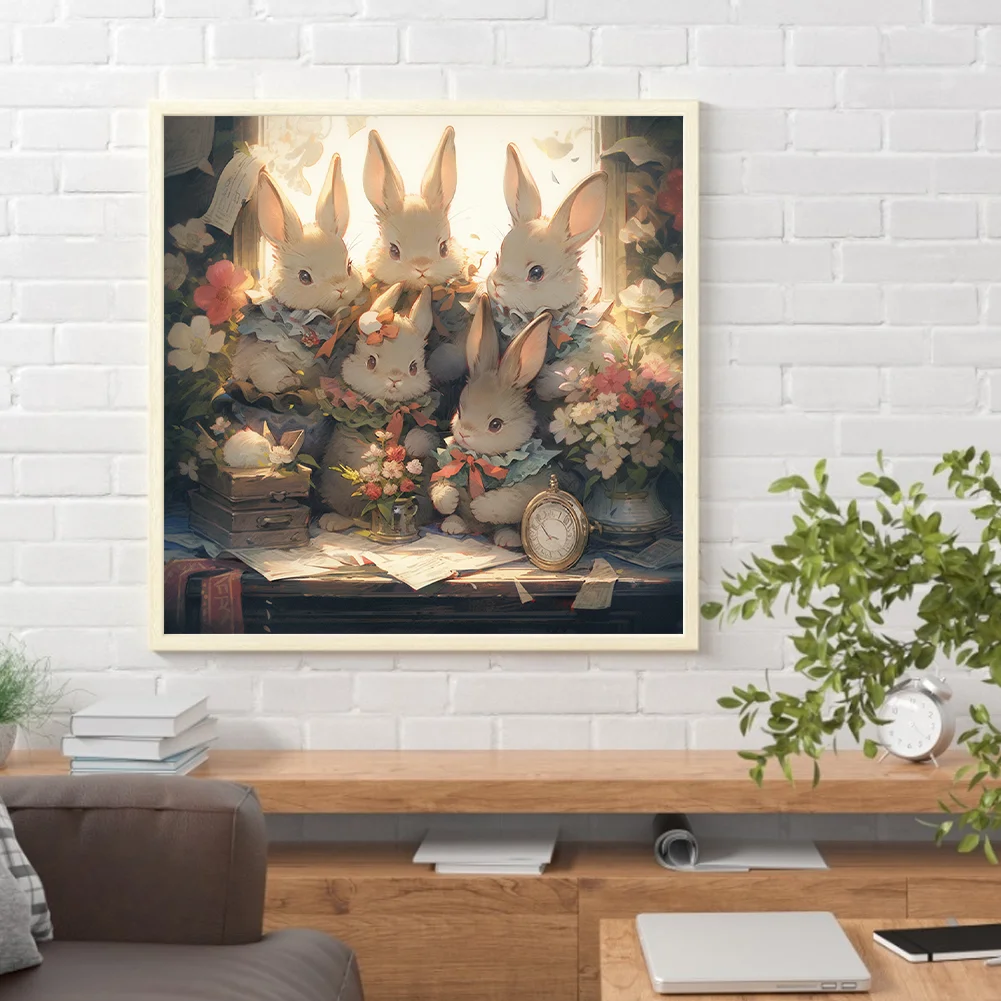 Full Round Diamond Painting 40*40cm - Rabbits Gather Together
