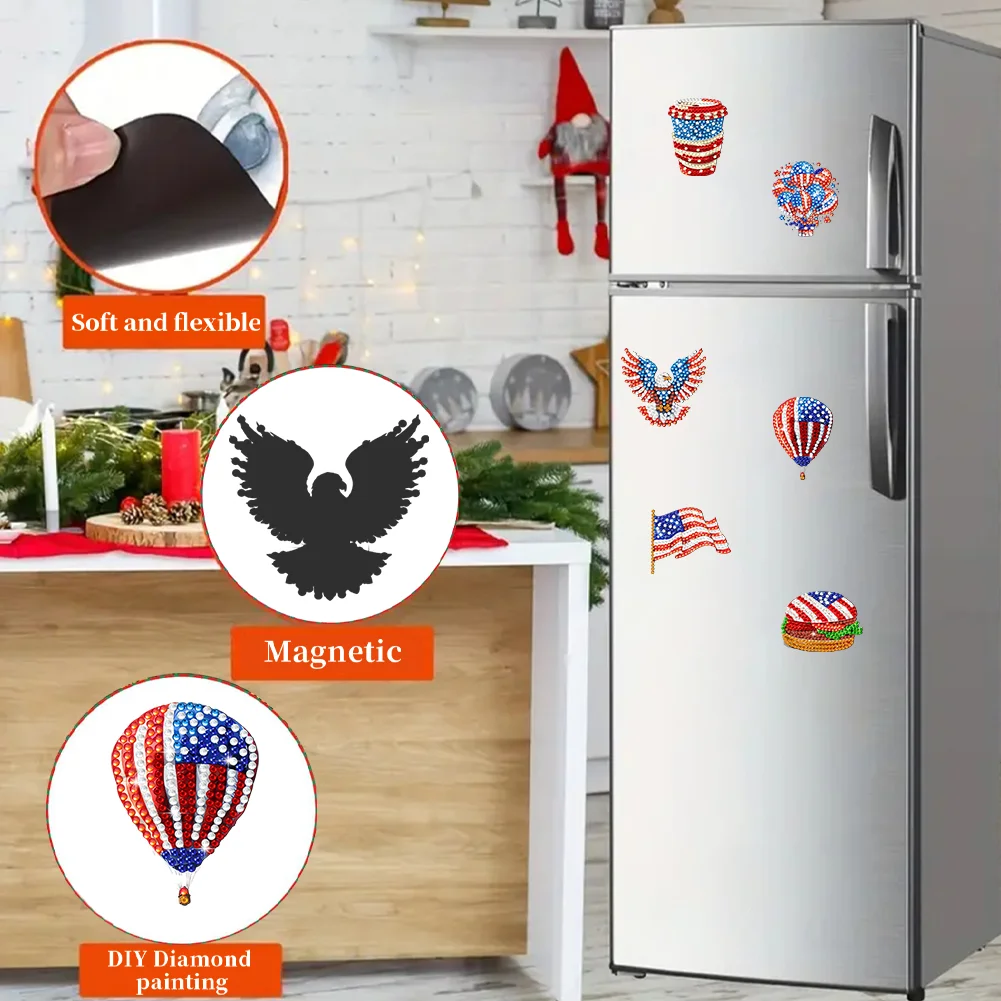 6Pcs Independence Day Series Diamond Painting Fridge Magnet for Home Decor