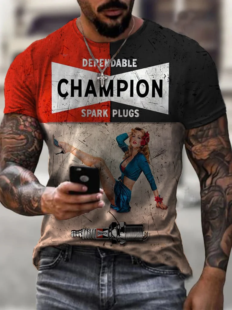 Retro champion Gasoline print T-shirt / [viawink] /