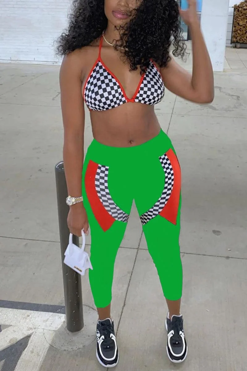 Sexy Sleeveless V Neck Print Two Piece