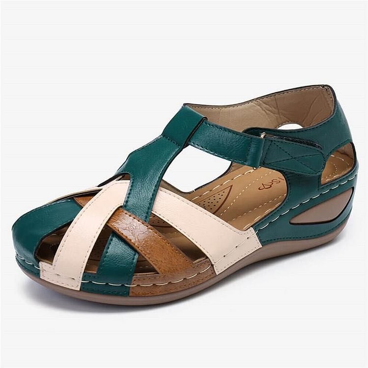 Women's Summer Retro Round Toe Wedge With Roman Shoes Cross Buckle Sandals