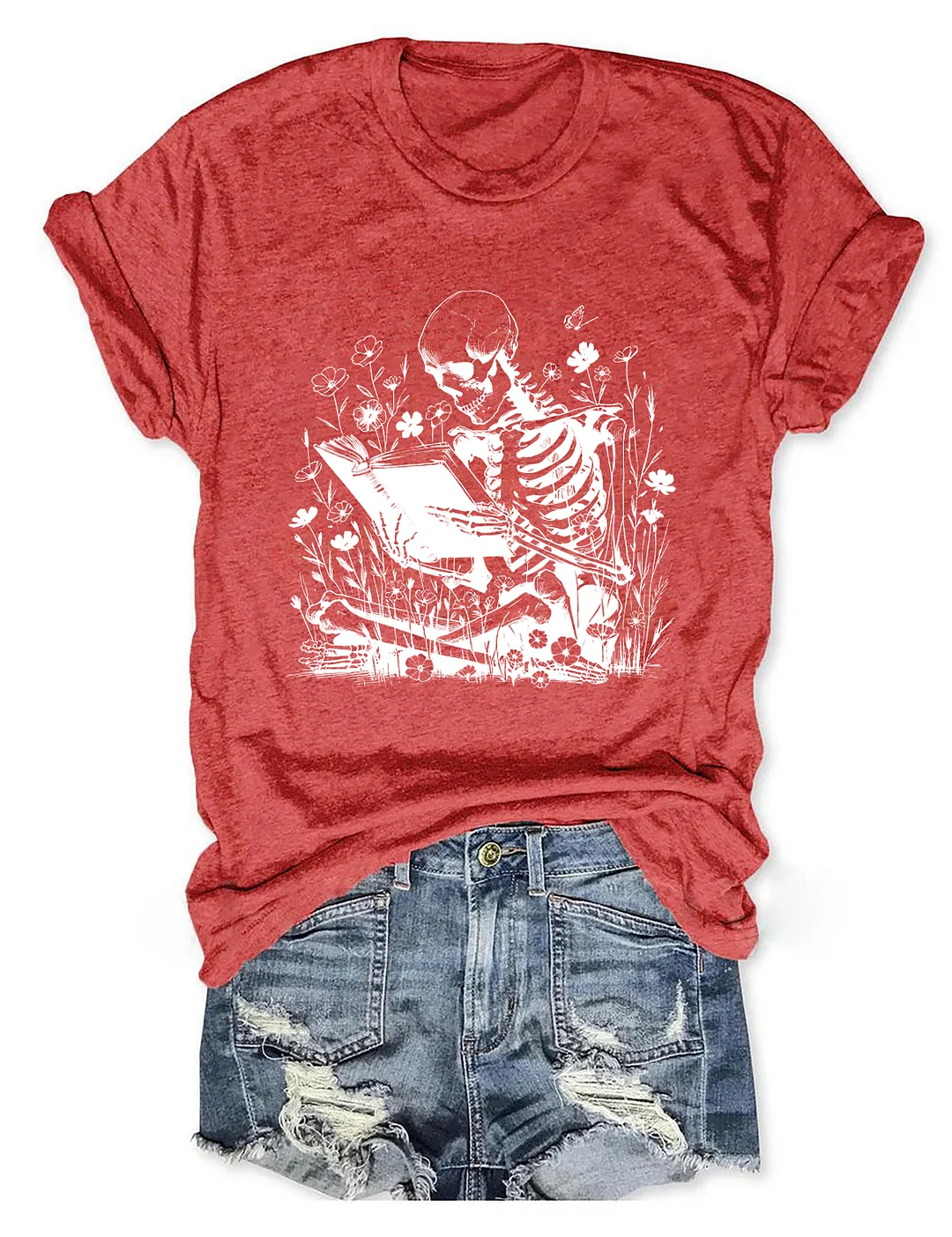 Book Reading Skeleton T-shirt