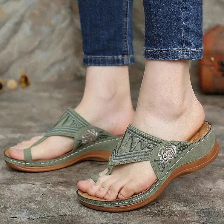 Women Sandals New Women Heels Sandals Bohemia Summer Shoes Flower Woman Flip Flops Beach Sandalias Mujer Wedges Shoes Female