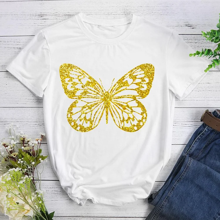 golden butterfly Round Neck T-shirt-0023473