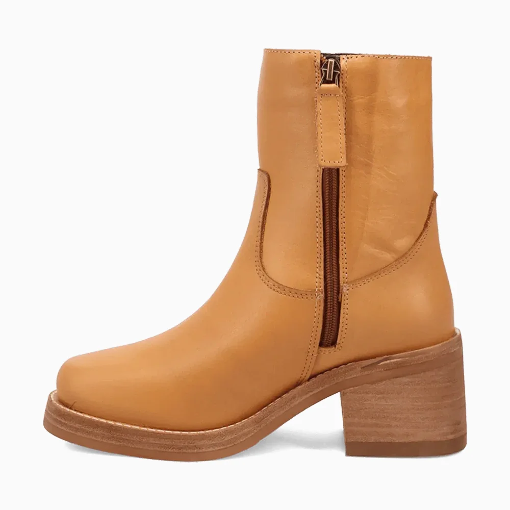 Women's Yellow Block Heel Round Toe Short Booties with Side Zipper