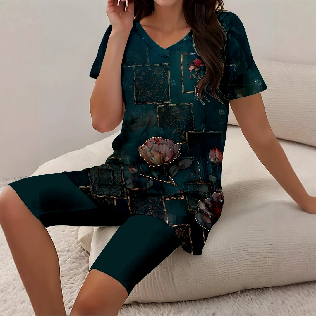 Women Long Sleeve V-neck Graphic Floral Printed Top