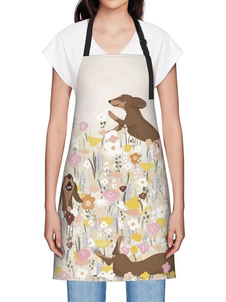 Comstylish Vintage Dachshund And Floral Art Print Apron