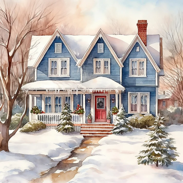 Winter Snow Street 40*40CM (Canvas) Full Round Drill Diamond Painting gbfke